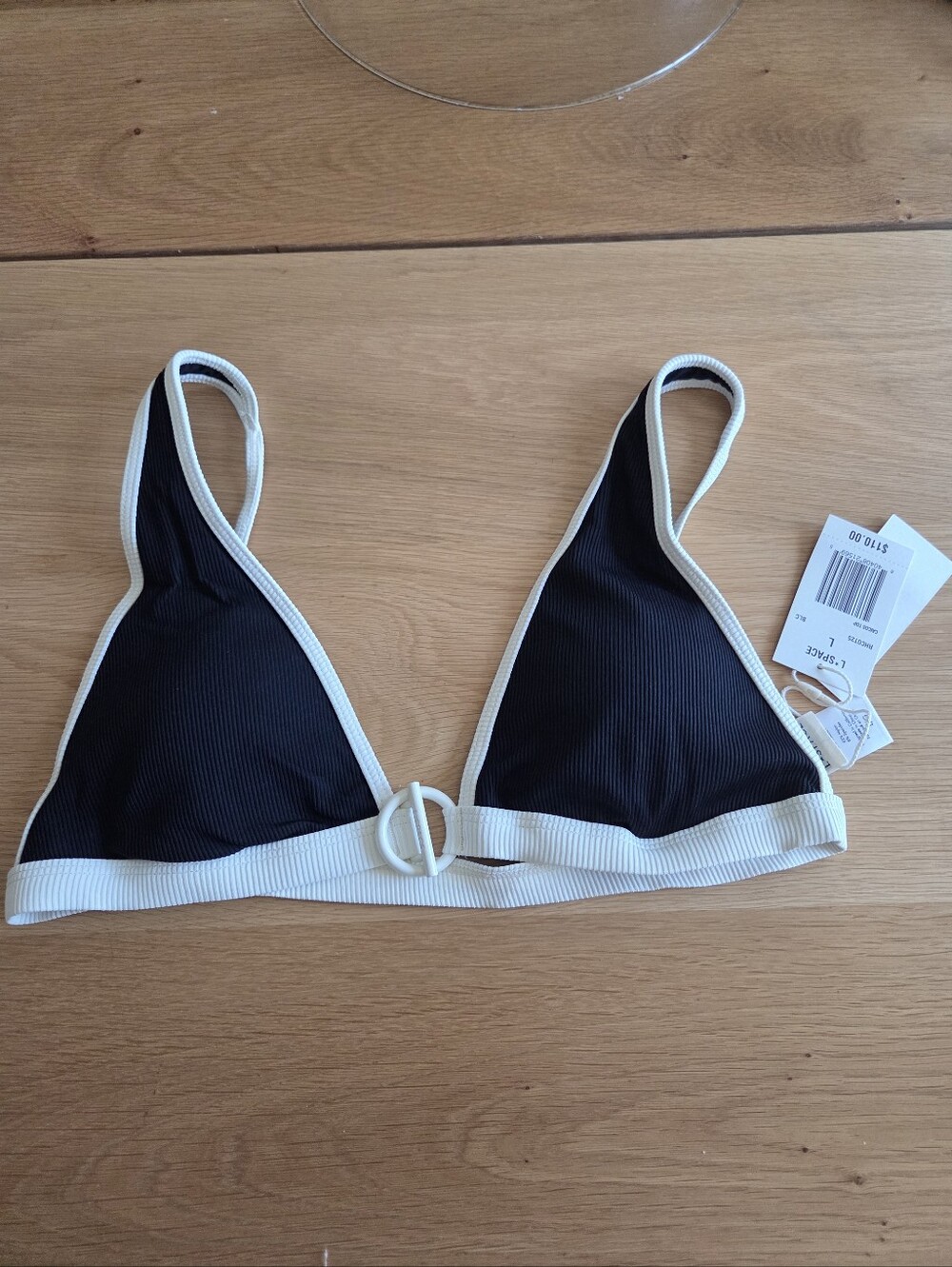 NWT L*Space Caicos Top Black White Ribbed Bikini Top Size Large